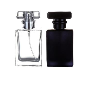 Cosmetic Rectangle Matte Black 30ml 50ml Refillable Glass Perfume Spray Bottle with Aluminum Spray Pump Cap